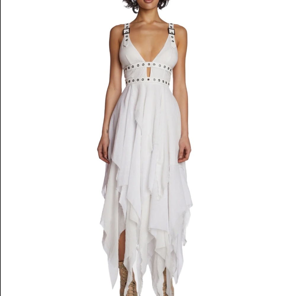 Dolls kill Darker wavs Echo Handkerchief Midi white Dress